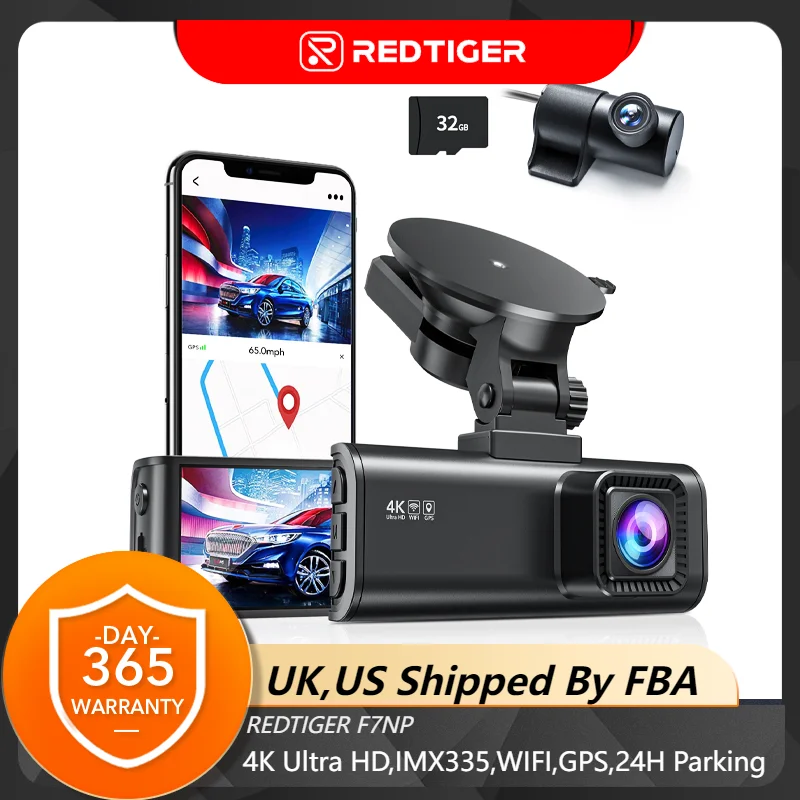 Видеорегистратор REDTIGER F7NP 4K, 3,18 дюйма, IPS, GPS, WiFi
