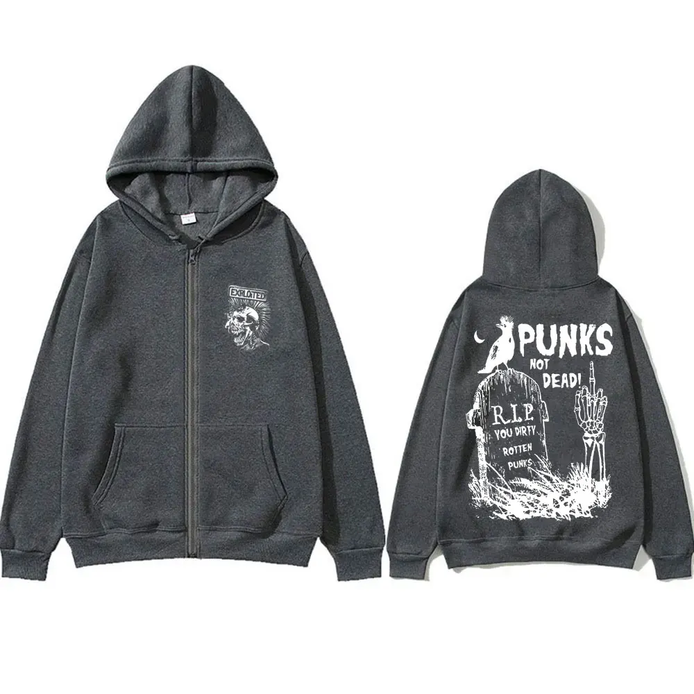 Rock Band The Exploited Punks Not Dead Zipper Hoodie Men Women Gothic Punk Oversized Zip Up Jacket Men's Vintage Hoodies