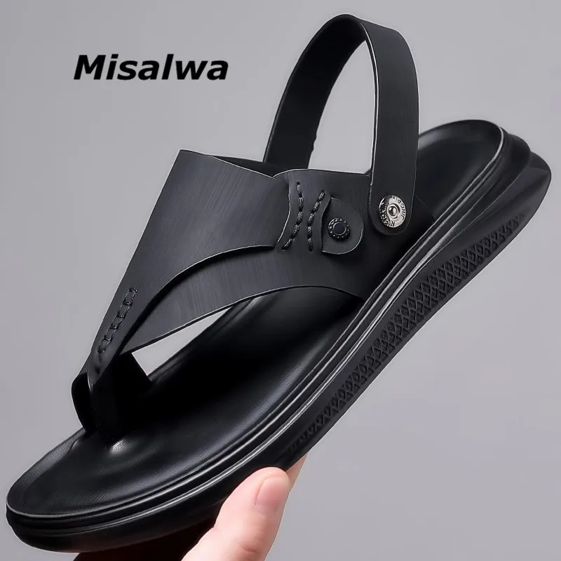 

Шлепанцы Misalwa мужские кожаные, сланцы, латексные, полностью эластичные, с зажимом, повседневные мягкие сандалии, пляжная обувь для дома