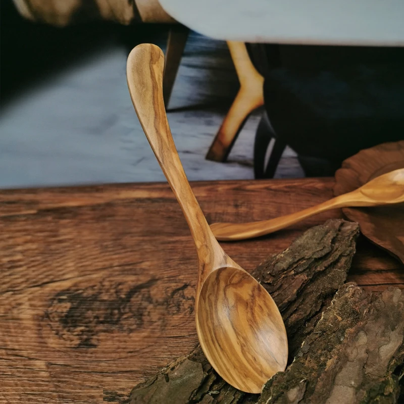 

Unpainted And Wax-Free Olive Wooden Spoon Tableware Dinner Soup Coffee Dessert Log Rice Spoon
