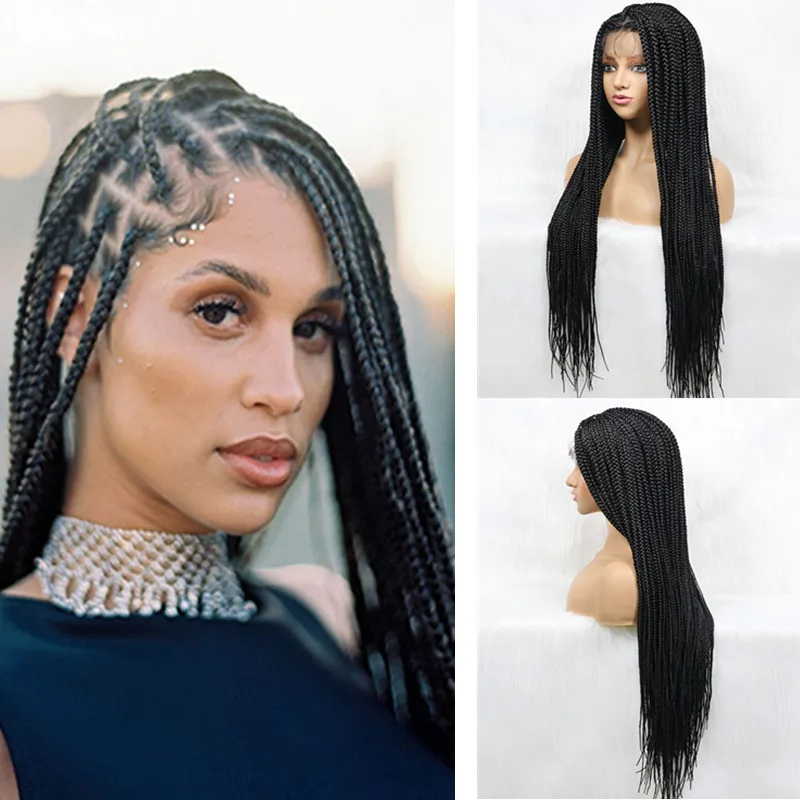

Braided Box Braids Wigs Full Lace Wig Black Women Natural hairline Synthetic Glueless For High Temperature Fiber Hair