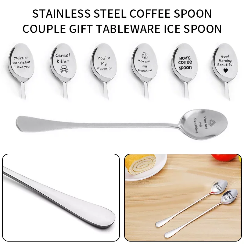 

Hot Stainless Steel Milk Coffee Spoons Dessert Ice Cream Fruit Spoon Teaspoon Accessories Tableware Gift for Valentine's Day