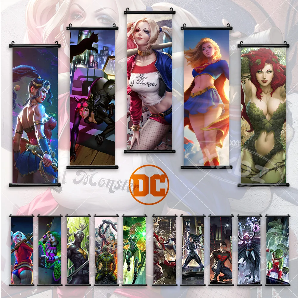 

Superman Poster Wonder Woman Hanging Painting Canvas Harley Quinn Wall Art Home Decorative Batman Anime DC Comics Scroll Picture