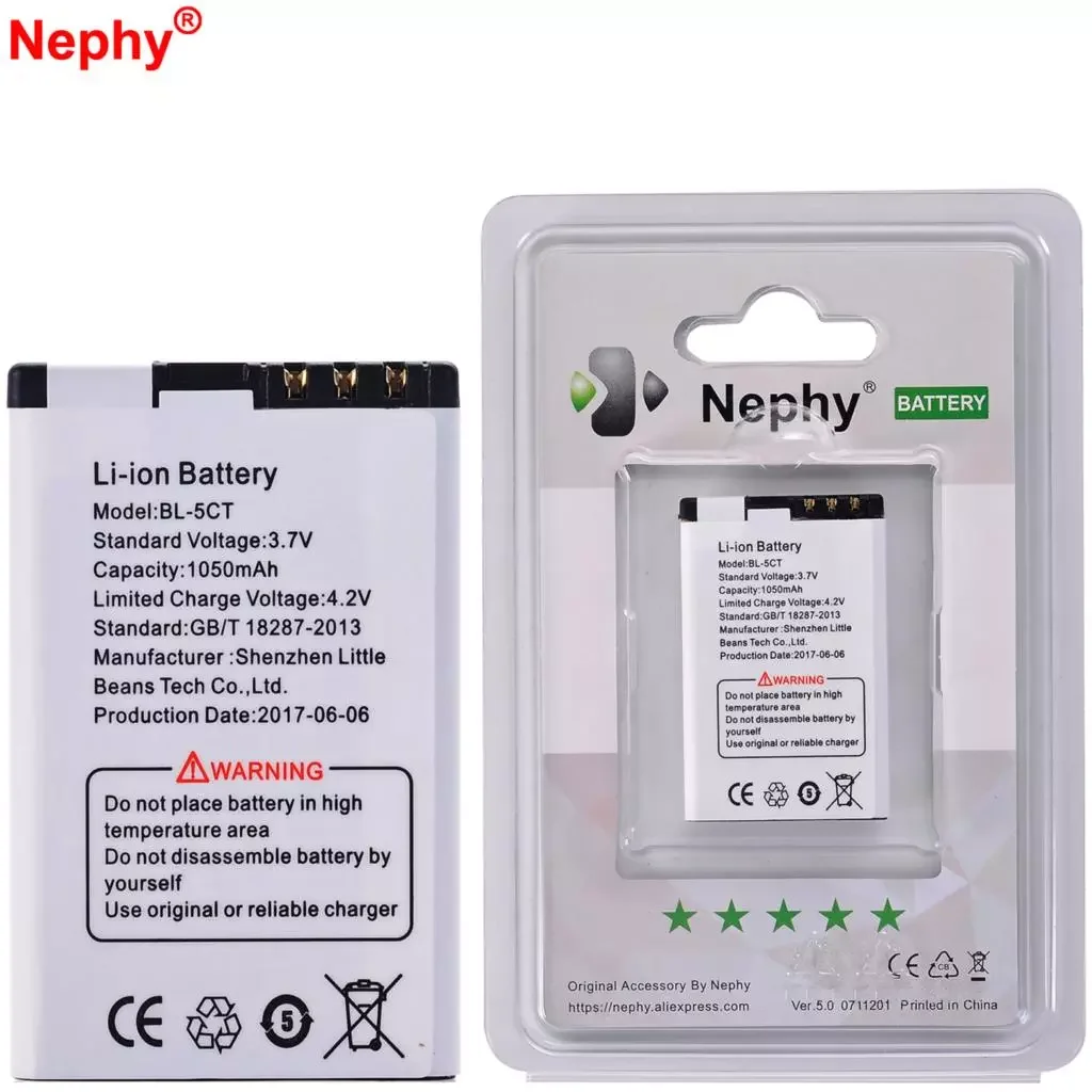 

New in Nephy Original Battery BL-5CT For Nokia 3720C 5220 5220xm 6730 6730C C3-01 C3-01m 6330 6303 6303i 6303C 6750 1050mAh 3.7v