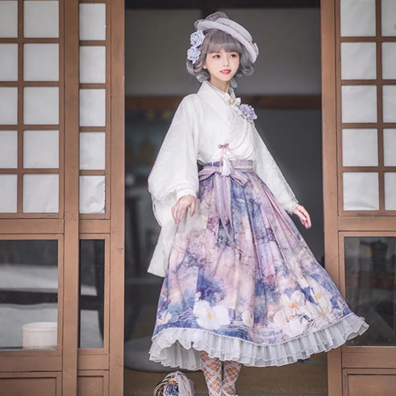 

Sweet Lolita Style Skirts Women Harajuku Cute Preppy Style Jk Blue Skirt Japanese Girls Sexy High Waist Tiered Skirt