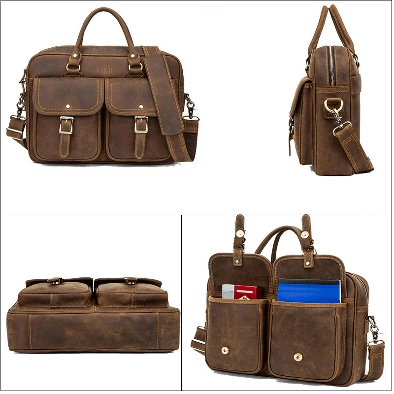 Men's Cowhide Business Briefcase Can Hold 15inch Laptop Bag Leather One Shoulder Men Messenger Bags High Quality Luxury Handbags