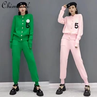 2 piece sets womens outfits autumn winter long sleeve slimming knitting sweater wide leg casual pants knitted suit 2021