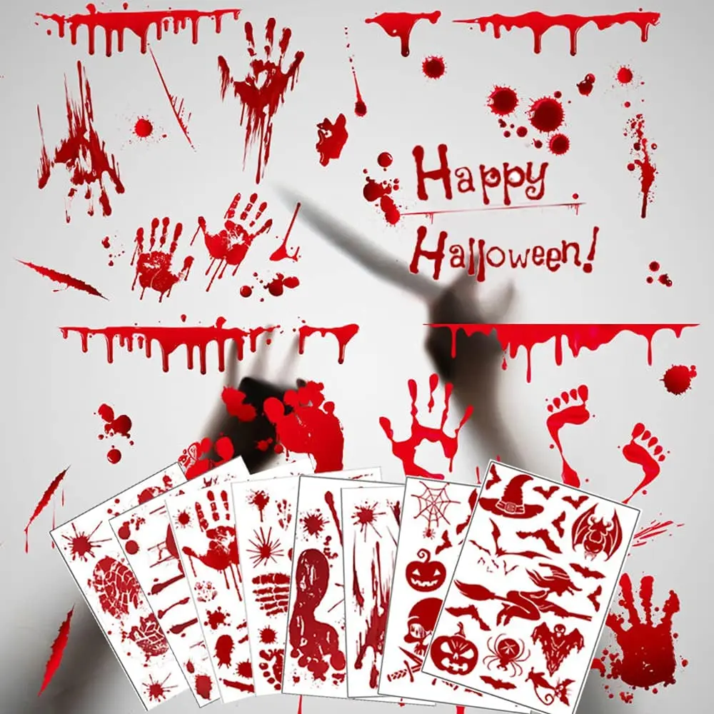 

Halloween decoration horror blood handprint stickers Halloween window wall stickers floor decals stickers Halloween party props