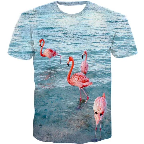 

Летняя крутая Повседневная футболка для мужчин и женщин, топы из полиэстера с коротким рукавом и 3D-принтом фламинго, 2023