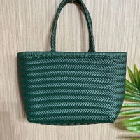 luxury womens leather woven shoulder bag with inner pocket woven casual shopping bag vintage handbag cross tote bag
