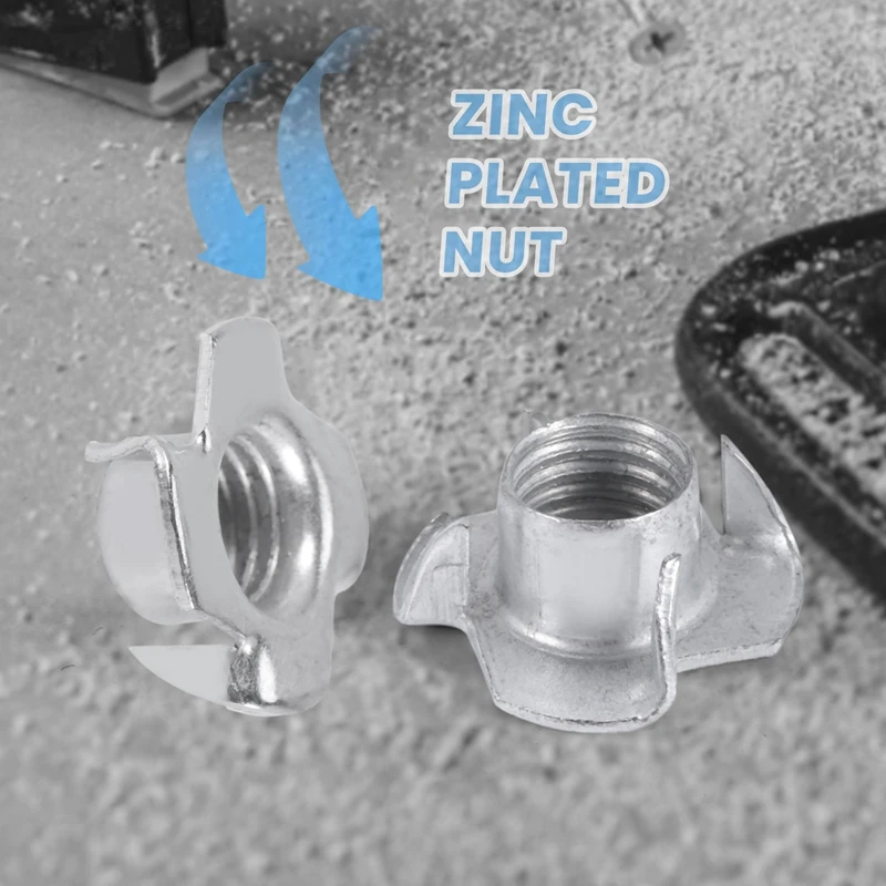 

245PCS Zinc Plated M3/M4/M5/M6/M8/M10 Four Claws Nut Speaker Nut T-Nut Blind Pronged Tee Nut Furniture Hardware