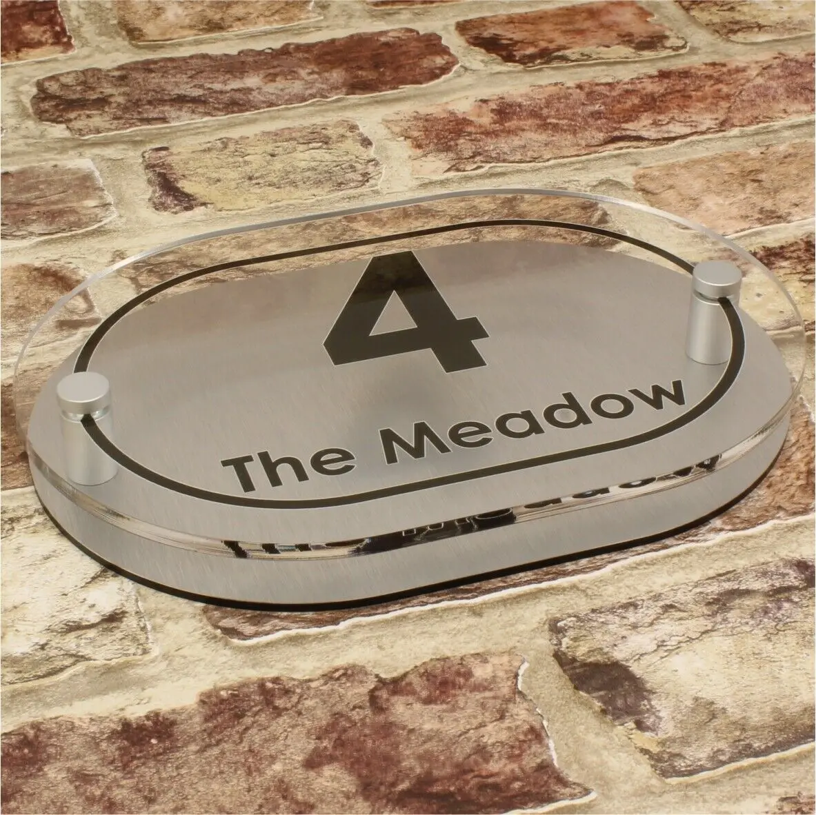 

Домашний номер 200x140 мм, матовый серебристый эффект, Домашний номер, персонализированное современное оформление, название и номер (закруглен...