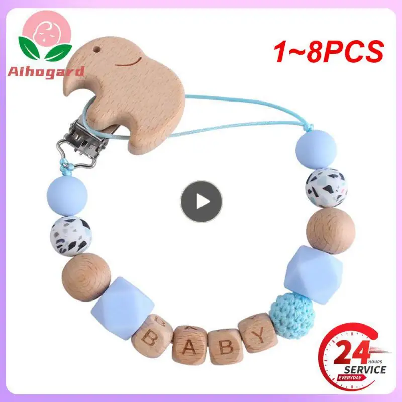 

1~8PCS Baby Pacifier Clips Silicone Bead Wooden Beads Pacifier Chain Infant Nipple Appease Soother Chain Clips Dummy Holder