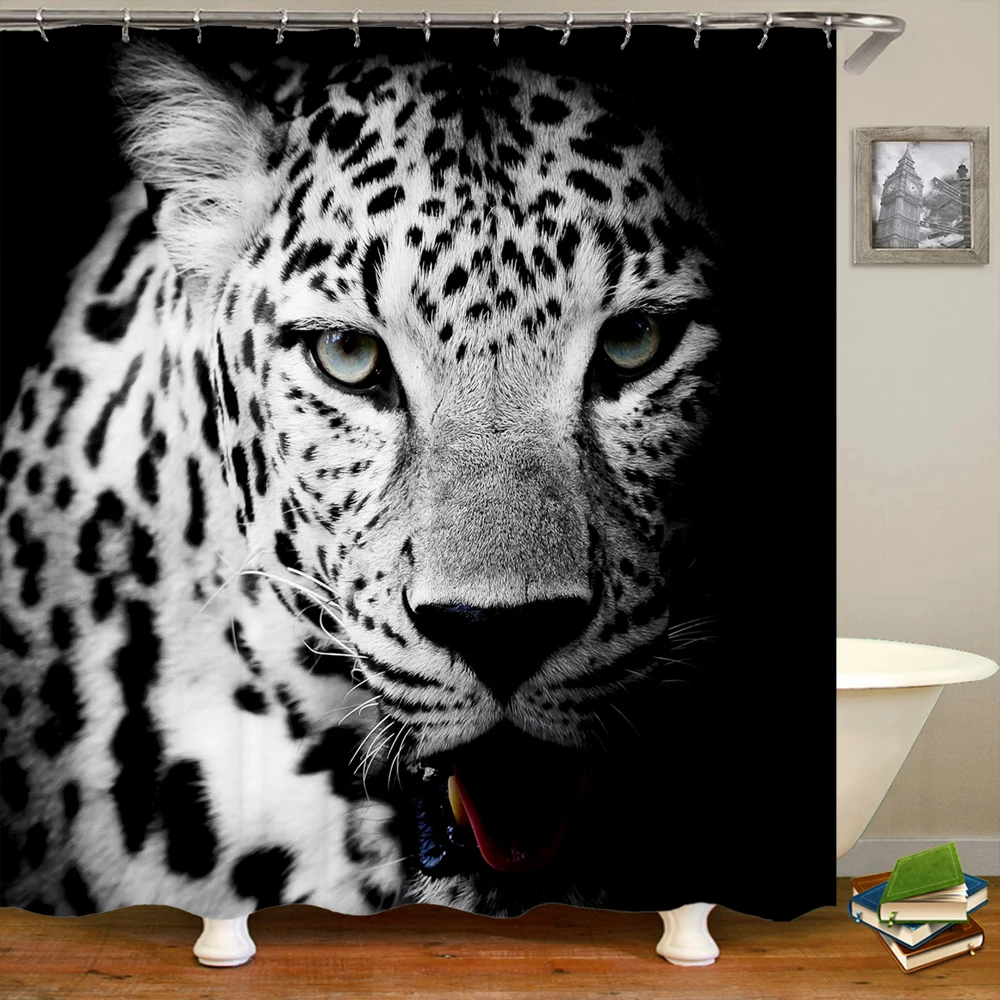 

Tiger leopard Elephant Animals Fabric Shower Curtain Bathroom Curtains with Hooks Waterproof Polyester Bath Screen Decor Curtain