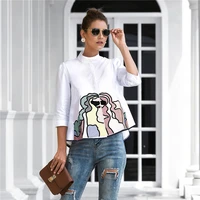 spring summer embroidery print womens blouses casual three quarter sleeve fashion blouse top shirt for woman 2022 new
