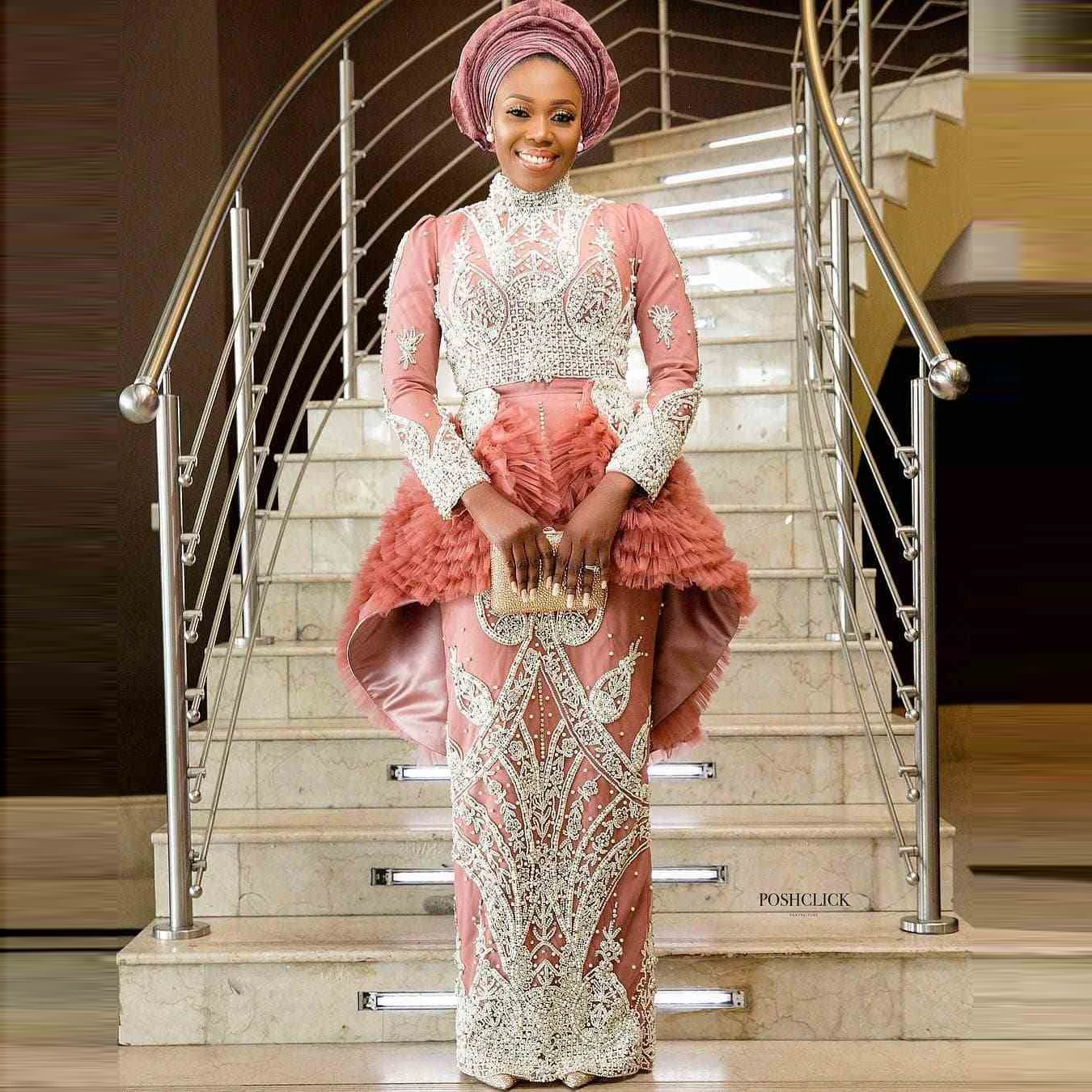 

High Neck Saudi Arabic Evening Dresses Major Beads Pearls Long Sleeves Prom Gowns Lace Appliques Peplum Aso Ebi Party Dress