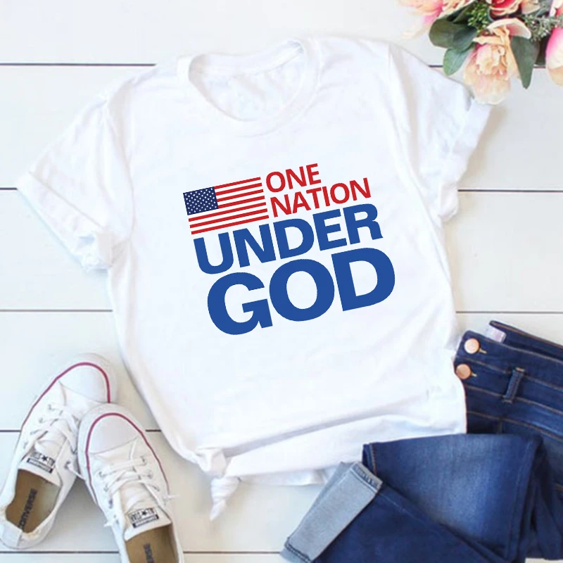 

One Nation Under God Tshirt Women American Flag Graphic Tees Men Plus Fashion Independence Day Women Black Top Summer