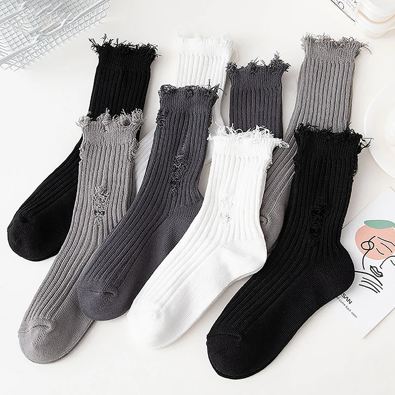 

Women Ripped Socks Fashion Harajuku Trendy Street Broken Destroyed Socks Street Distressed Knit Footwear Beggar Sock