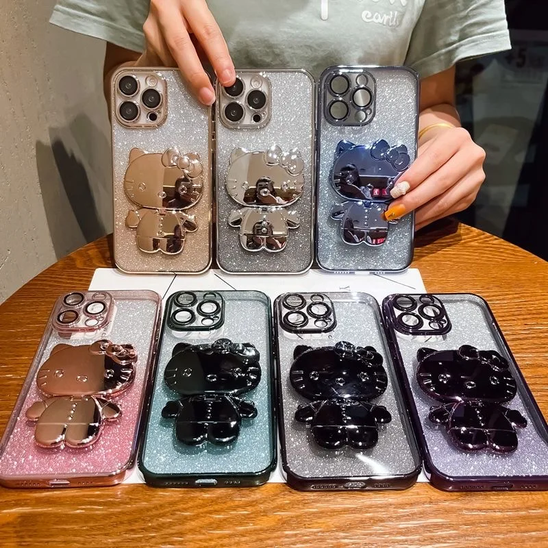 

Sanrio hello kitty makeup mirror swivel bracket pink kawaii Phone Cases For iPhone 14 13 12 11 Pro Max Back Cover
