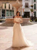 luojo boho wedding dress simple 2022 a line sweetheart short sleeves tea length bridal gowns for women custom vestidos de novia