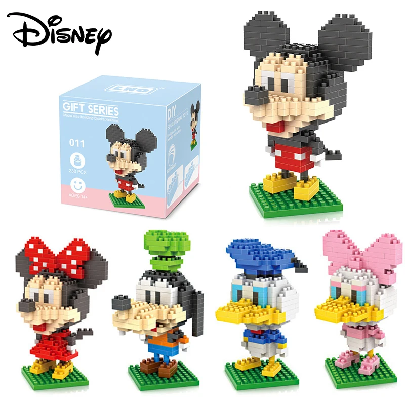 Disney Building Blocks Mickey Mouse Minnie Donald Duck Goofy Anime Mini Action Figures Heads Assembly Bricks Toys Gifts for Kids