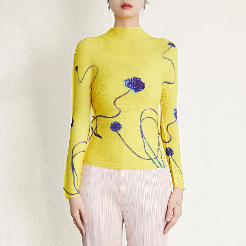 Женская футболка новинка весны 2023 эластичная плиссированная водолазка миаке с