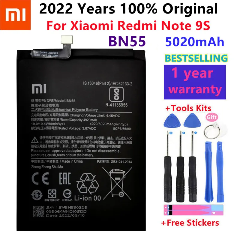 100% Оригинальный 5020 мАч BN53 BN54 BN55 Сменный аккумулятор для Xiaomi Redmi Note 9 Pro 9S мобильный