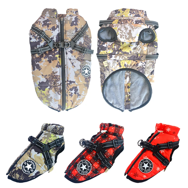 

Зимняя одежда для больших собак, теплая хлопковая куртка для собак, водонепроницаемая Светоотражающая одежда для щенков, пальто для бульдо...