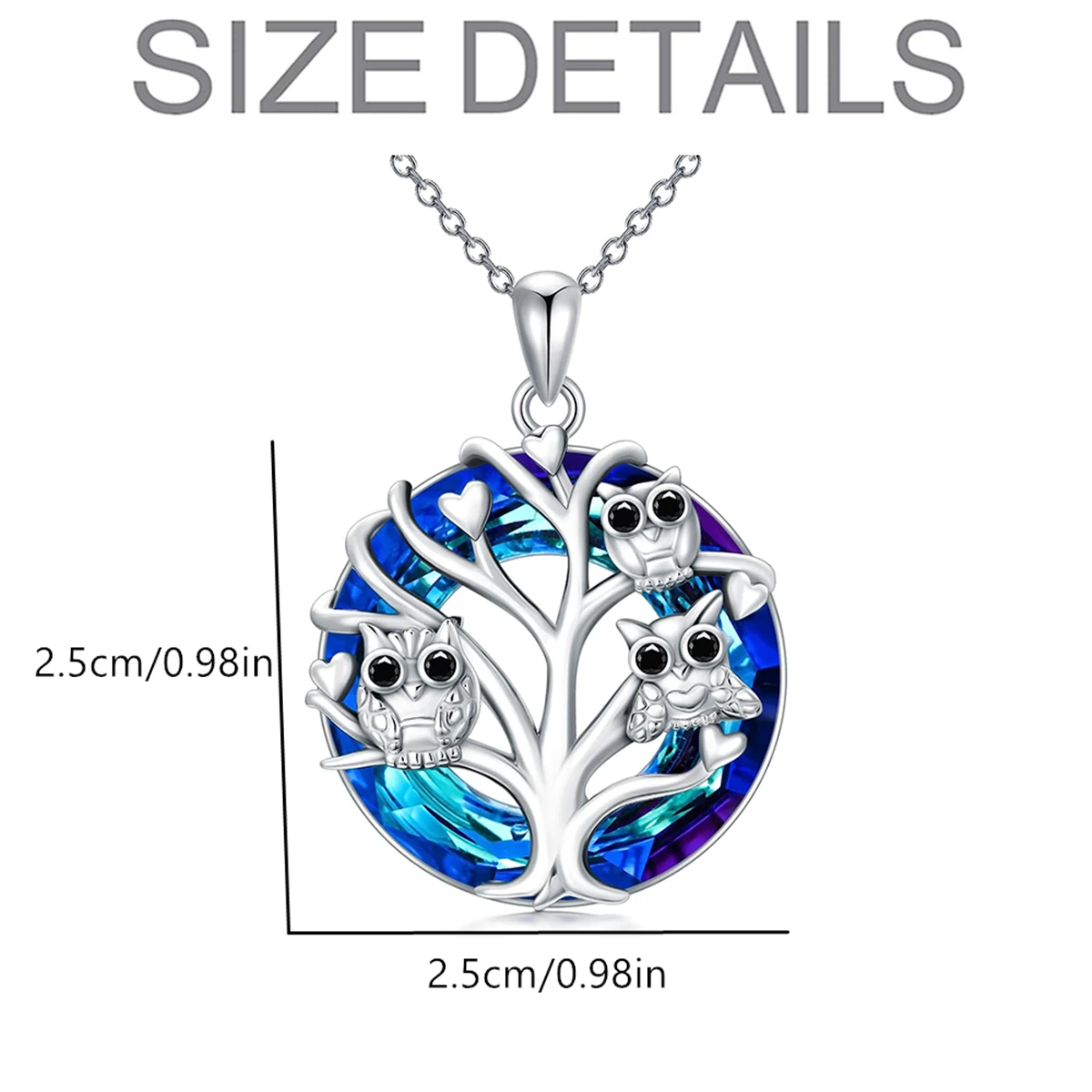 Великолепное синее кольцо с кристаллом Древа жизни и подвеской в ​​виде совы