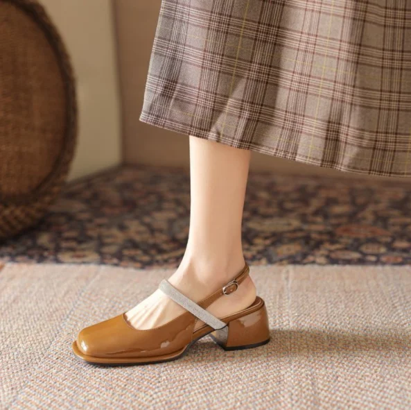 

New Women's Sandals Thick Heel Square Head Classic Female Mary Jane 2022 New Design Elegant Shallow Mouth Lady Sandalias Mujer