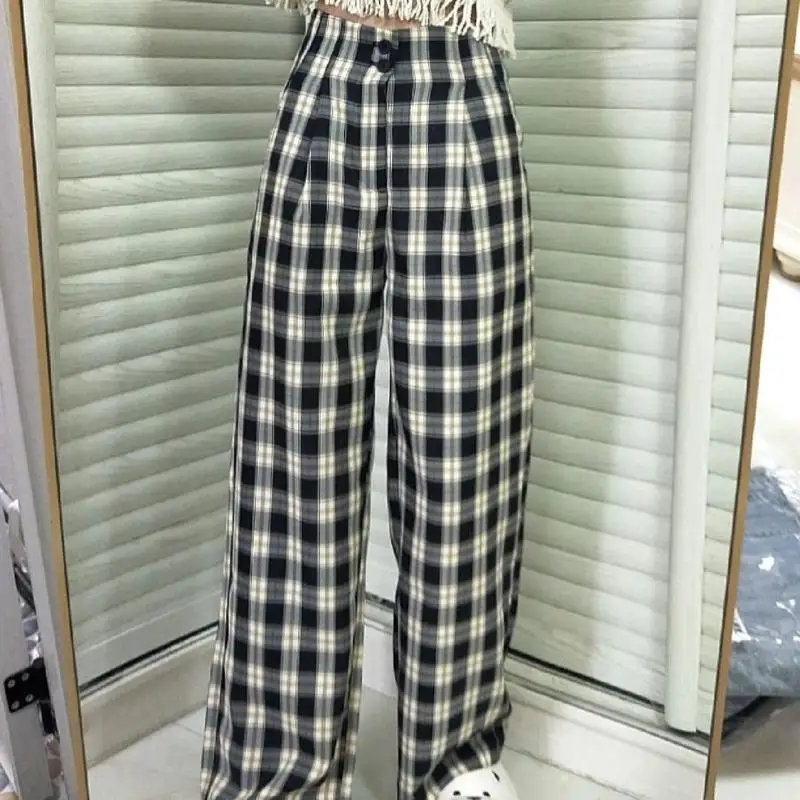

Straight Wide Leg High Waist Women's Plaid Pants 2023 Woman y2k Trousers Summer Clothes Fashion Casual Palazzo Pant Korean Slim