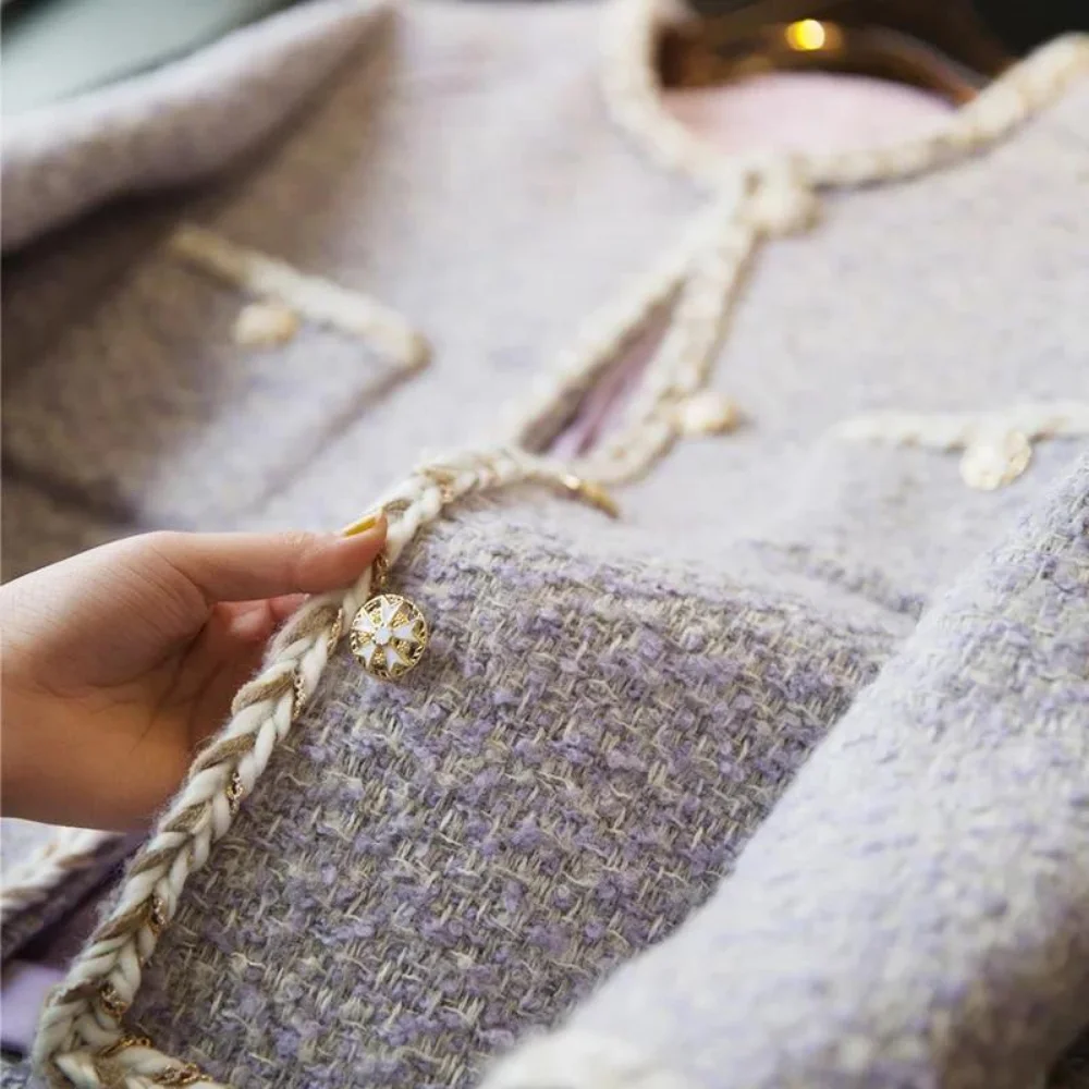 Куртка женская твидовая с цепочками Модный Милый Винтажный пиджак контрастных