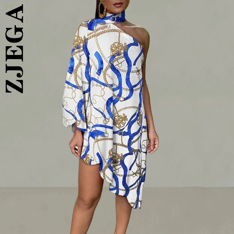 

Zjega Dress New Women Long Sleeve All-Match Club Ladies Dress Midi Dress One-Shoulder Halter Irregular Woman Vestidos Female