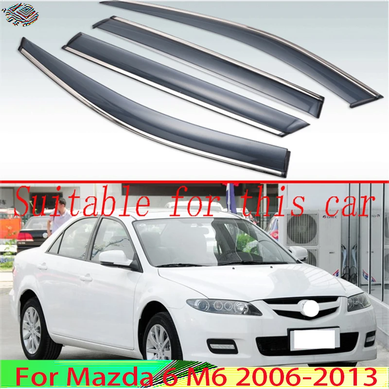 

For Mazda 6 M6 2006-2013 Plastic Exterior Visor Vent Shades Window Sun Rain Guard Deflector 4pcs 2007 2008 2009 2010 2011 2012