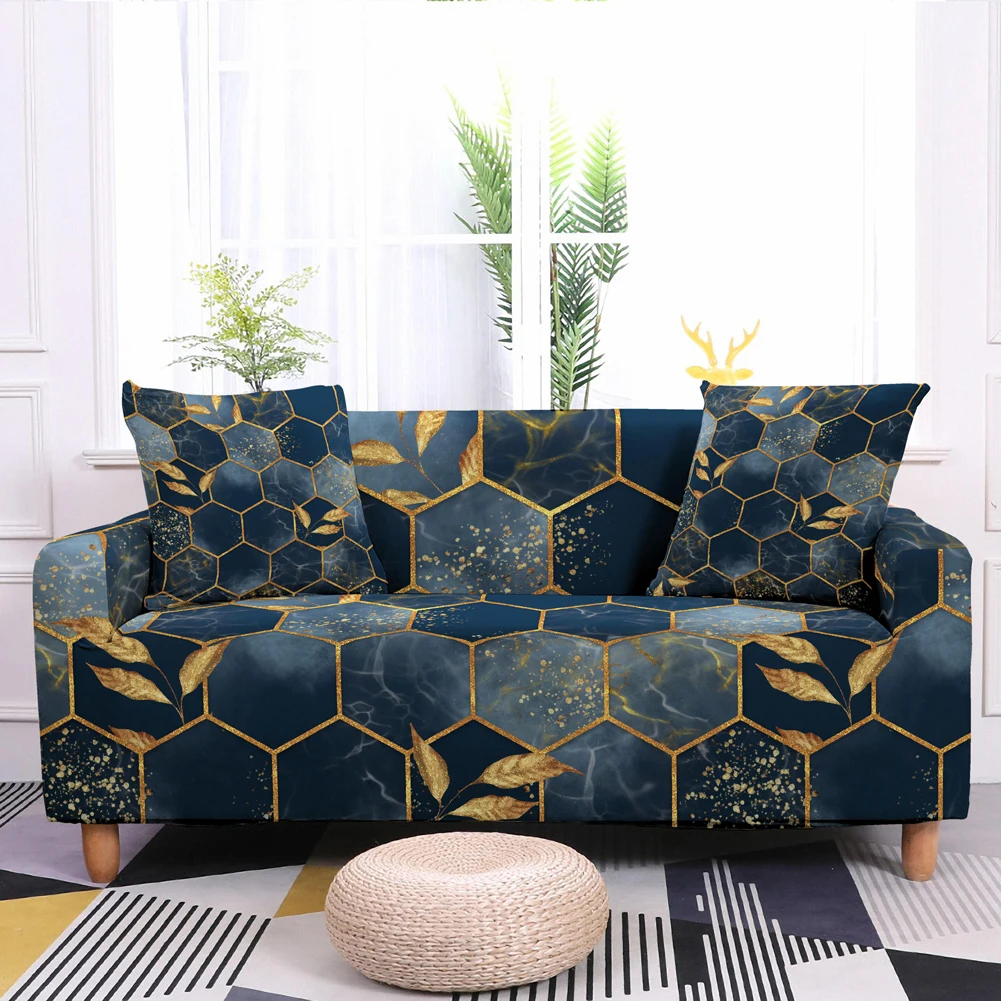 

Geometric Living Room Elastic Sofa Cover Marble Print Sofa Cover Combination Corner Sofa Cover 1/2/3/4 Seat Dustproof Home Decor