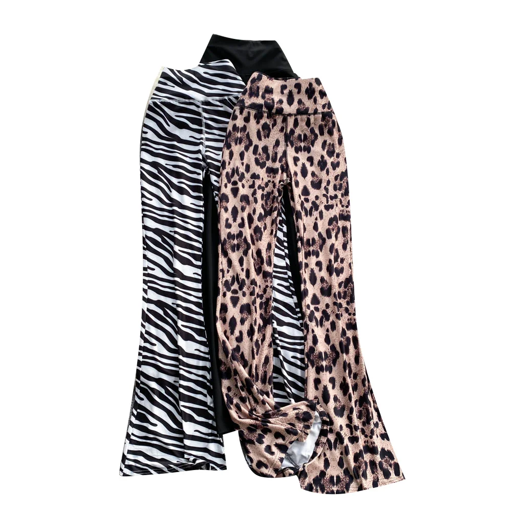 Leopard Print Straight Flare Trousers Spring Fashion Casual Long Pants Elastic Waist Skinny Streetwear Mopping Trouser