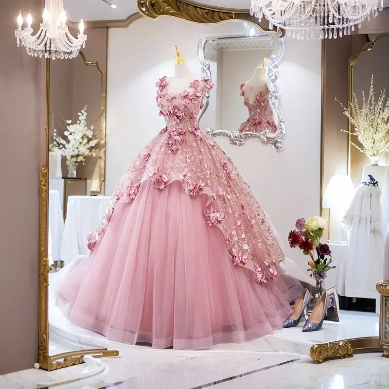 Розовое платье принцессы Quinceanera для девочек по индивидуальному заказу пышное