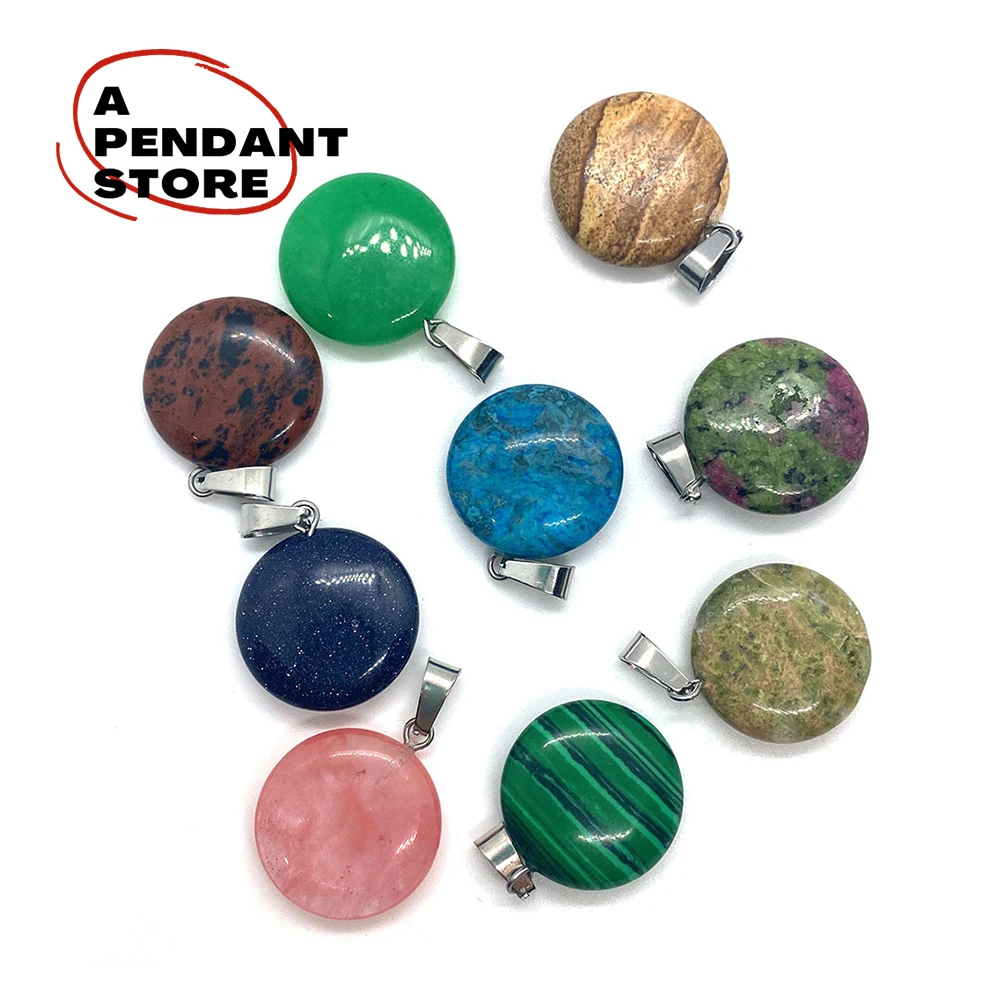

Natural Stone Round Pendant Agate Crystal Malachite Making Fashion Charm Boutique Vintage Ladies Jewelry DIY Necklace Earrings