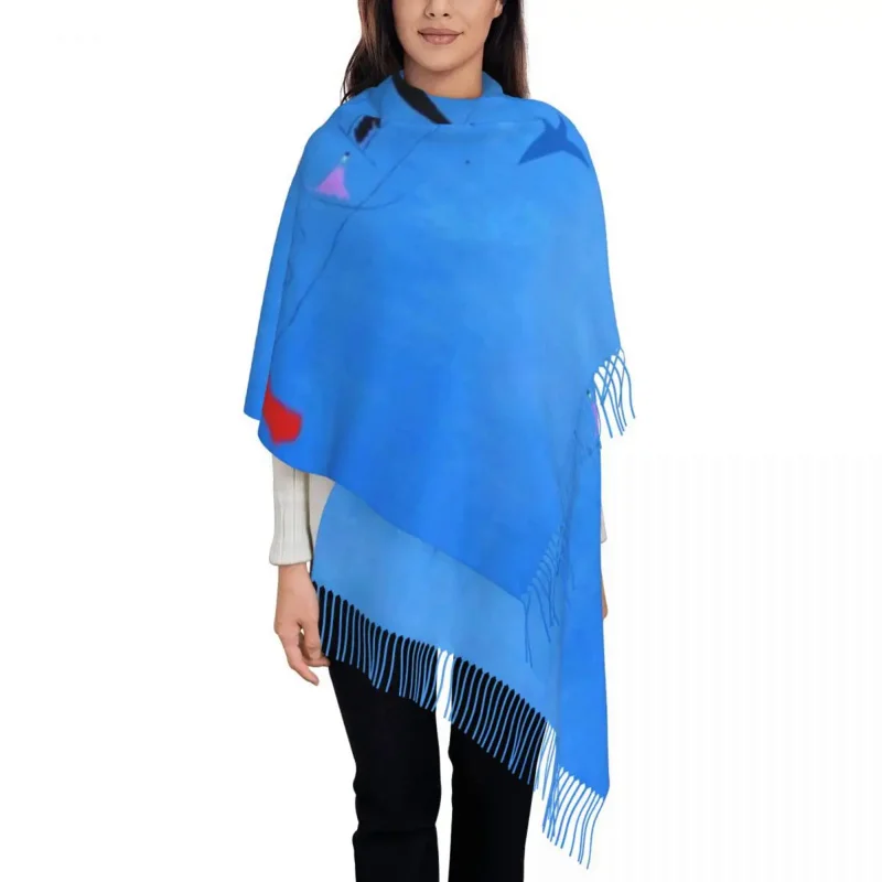 Painting Blue Star By Joan Miro Scarf for Women Fashion Winter Fall Shawl Wraps Abstract Art Tassel Wraps