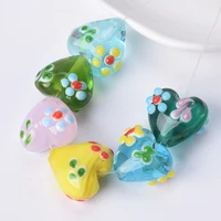 5pcs heart shape 16x14mm patterns handmade lampwork glass loose beads for diy crafts jewelry making findings