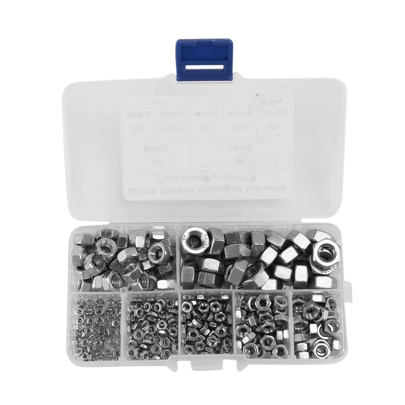 

HOT SALE 320Pcs Metric 304 Stainless Steel Hex Nuts Assortment Kit For Screw Bolt (M2 M2.5 M3 M4 M5 M6 M8)