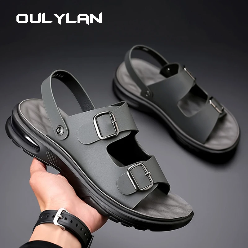 Сандалии мужские кожаные повседневные спортивные шлепанцы Нескользящие дышащие
