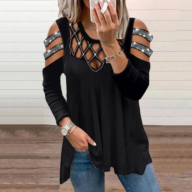 Женские футболки с длинным рукавом элегантная рубашка круглым вырезом и