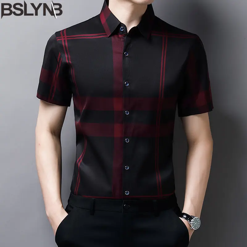 

Fashion Summer Men's Striped Short-Sleeved Shirt Male Slim-Fit Collar Shirt Casual Wear