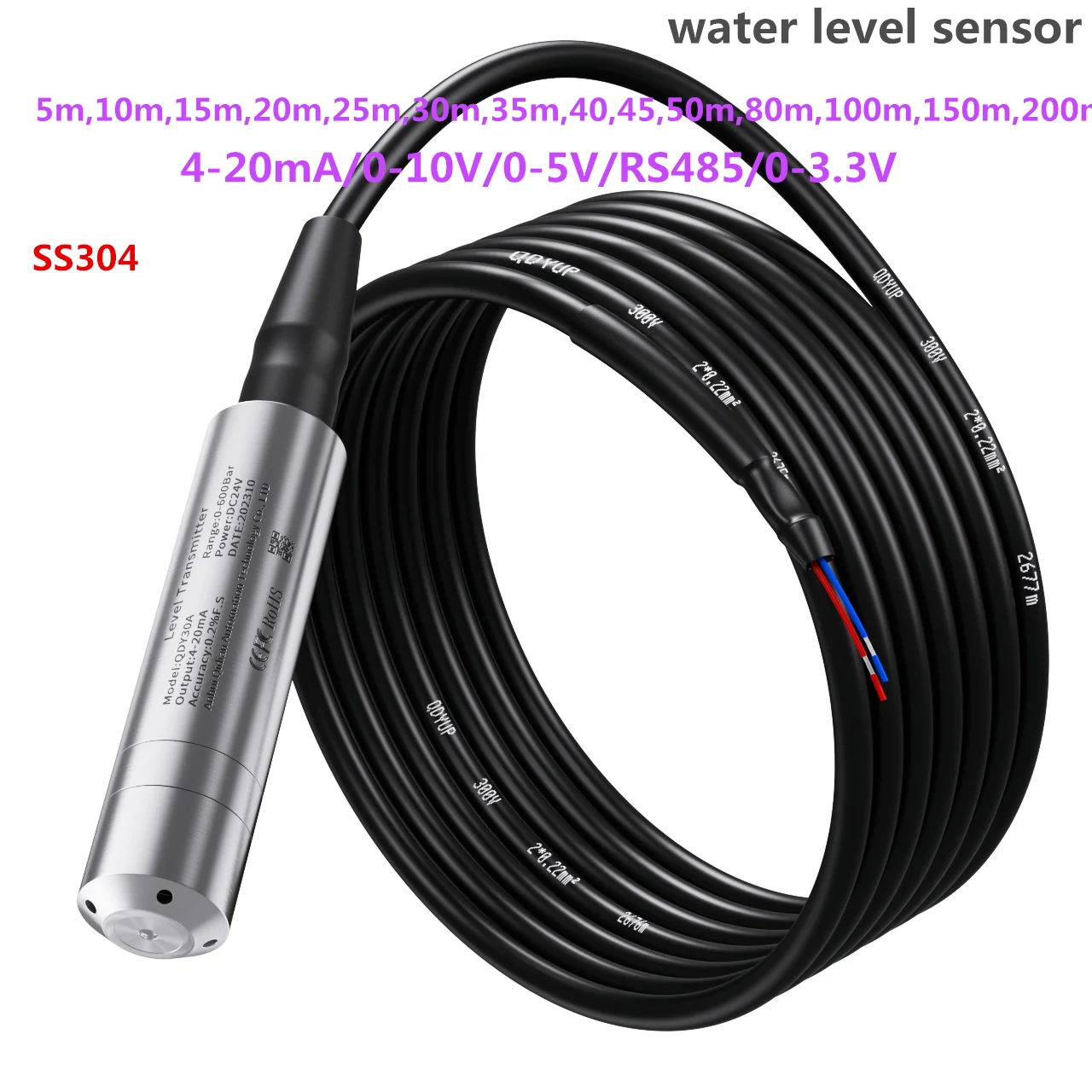 Датчик уровня воды RS485 5/150/50/100/200/4-20 мА 0-10 в