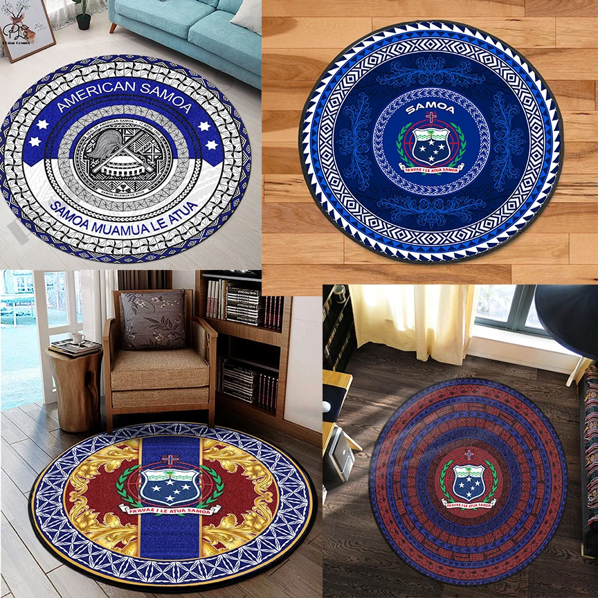 

Samoa Tattoo Polynesia Tribal Hot Round Rug 3D Area Rug Non-slip Mat Floor Dining Room Living Room Room Mat Soft Bedroom Carpet