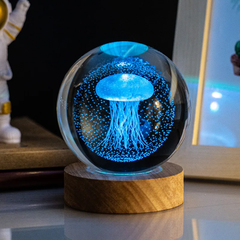 3D Светодиодная солнечная система лазерная резьба хрустальный шар цвет Ночная