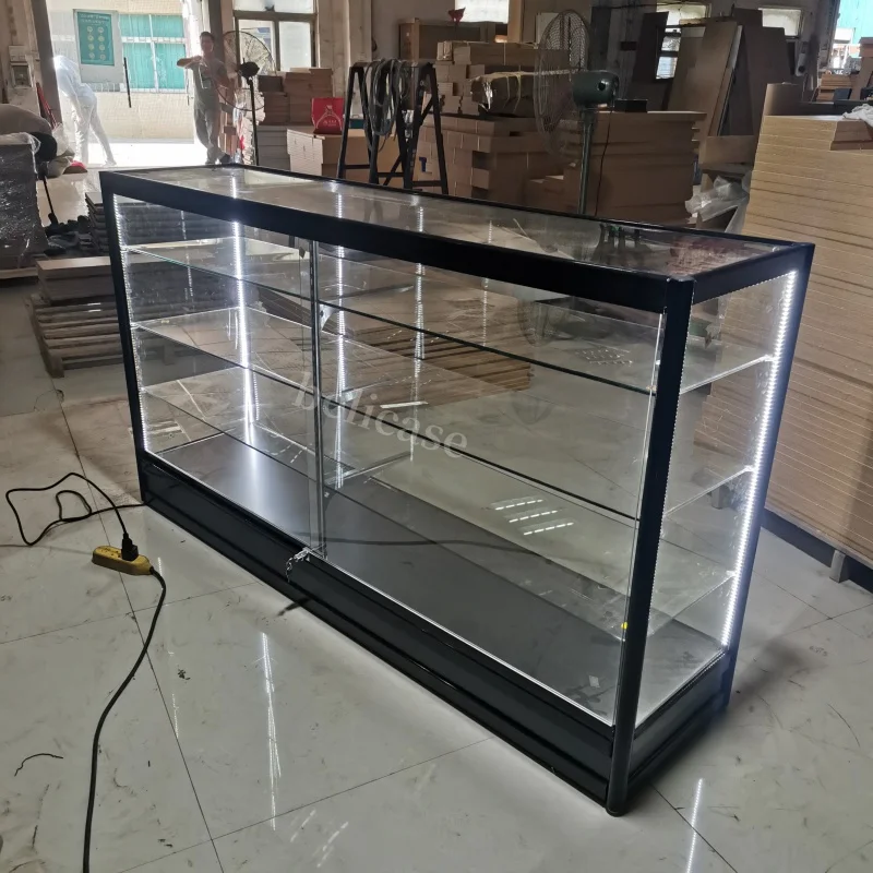 На заказ розничная продажа стеклянных шкафов 6 футов с подсветкой алюминиевая
