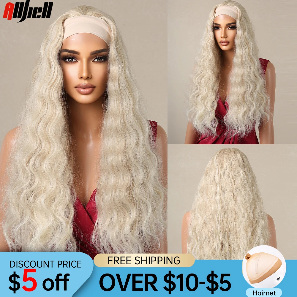 

Blonde Curly Headband Synthetic Wigs Long Wavy Women's Headband Wig Bohemian Natural Fake Hair for Women Daily Party Cosplay Use