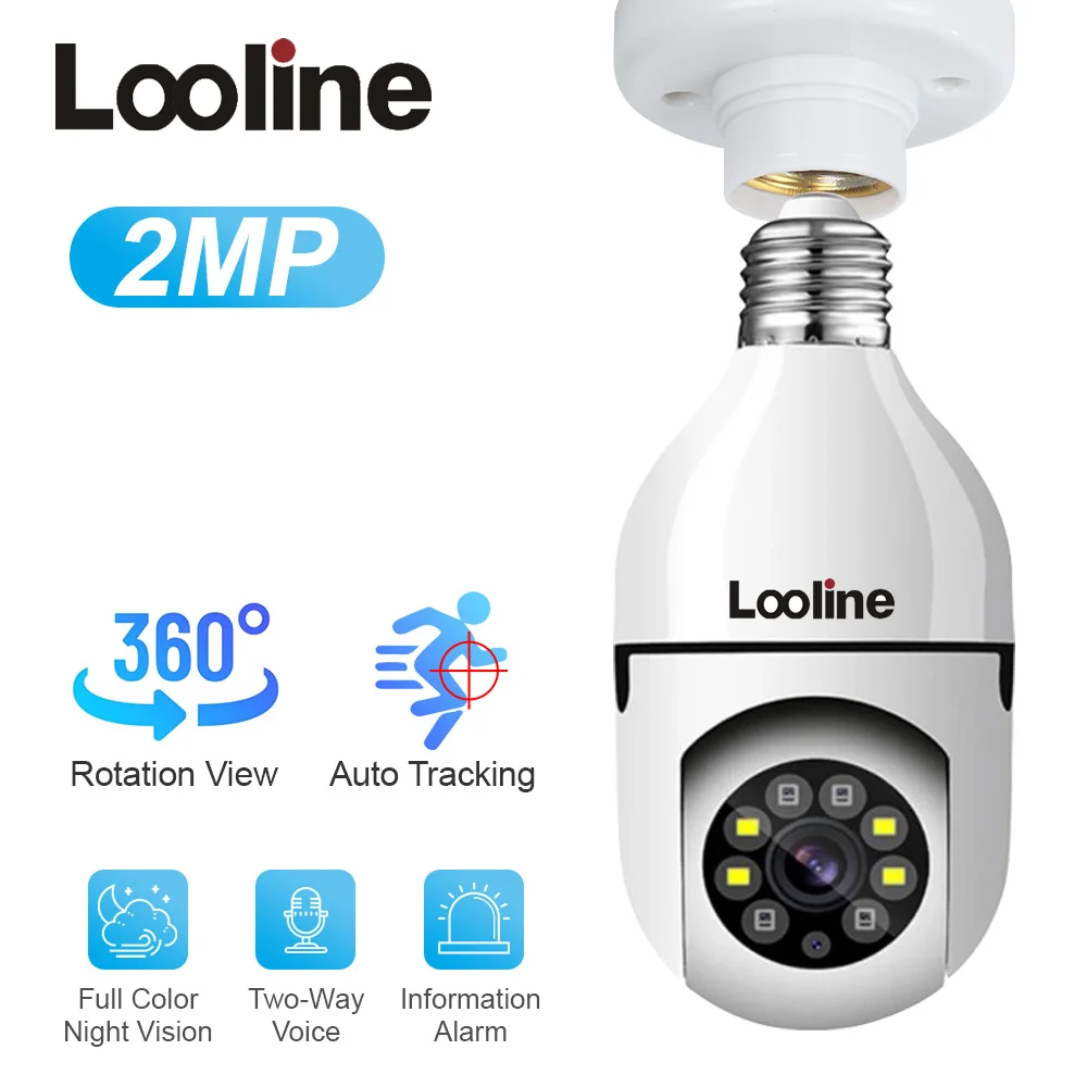 

2MP HD Wifi Bulb Security Camera Indoor Color Night Vision Two-way Audio Mobile Tracking Home Wireless Surveillance Cam PTZ